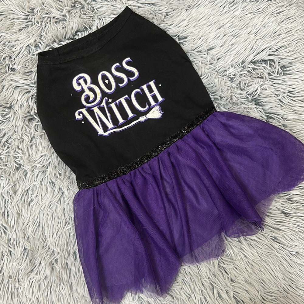 ✨Host Pick✨ Thrills & Chills Boss Witch Dog Costume with Purple Tulle 💜🧹🎃🐾